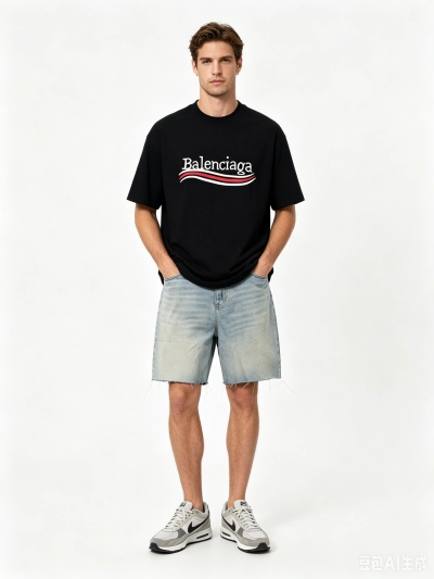 Balenciaga Distressed Washed Damaged Coke T-Shirts Distressed gray+Balenciaga distressed art denim shorts Jeans 01