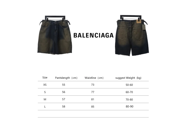 Balenciaga Distressed Washed Double B T-Shirts+Balenciaga loose denim shorts Jeans