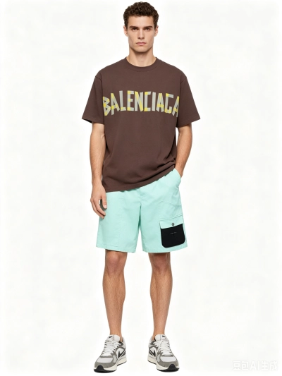 Balenciaga masking tape T-Shirts brown+Dior & Stone Island Stone Island co-branded pocket leather label work denim shorts Jeans 1 01