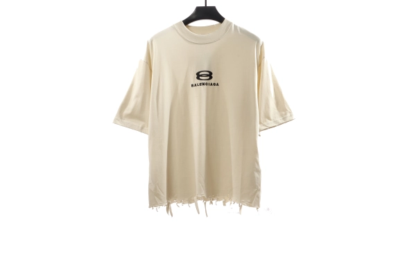 Balenciaga classic embroidered small label T-Shirts white+Balenciaga distressed art denim shorts Jeans