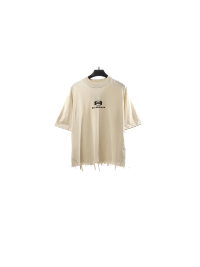 Balenciaga classic embroidered small label T-Shirts white+Balenciaga distressed art denim shorts Jeans 02