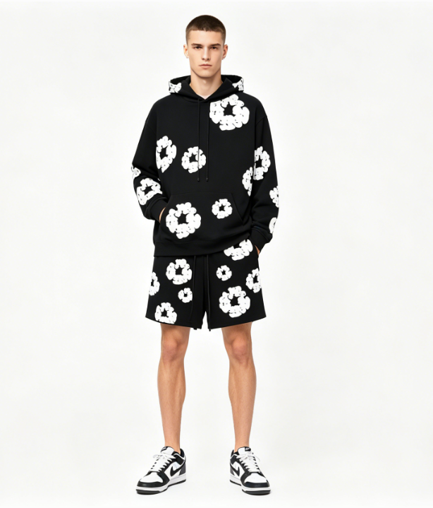 Denim Tears hoodie black+Denim Tears The Cotton Wreath High Street Shorts Sport Shorts black pants Short Pants