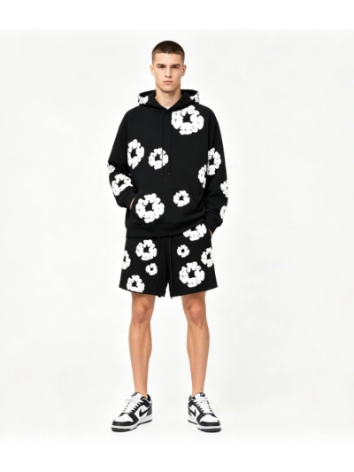 Denim Tears hoodie black+Denim Tears The Cotton Wreath High Street Shorts Sport Shorts black pants Short Pants 01
