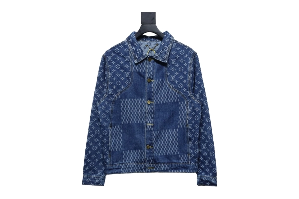 Louis Vuitton 20Fw patchwork checkerboard monogram denim long sleeve jacket+Amiri Pants blue Jeans, 25t3452
