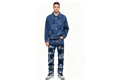 Louis Vuitton 20Fw patchwork checkerboard monogram denim long sleeve jacket+Amiri Pants blue Jeans, 25t3452 01