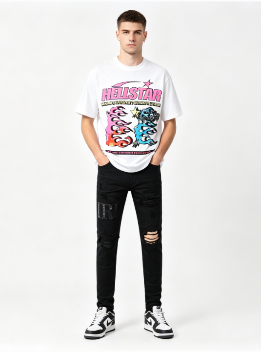 Hellstar T-Shirt 506+Amiri Pants Black Jeans, 892