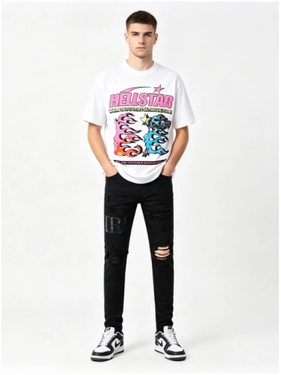 Hellstar T-Shirt 506+Amiri Pants Black Jeans, 892 01