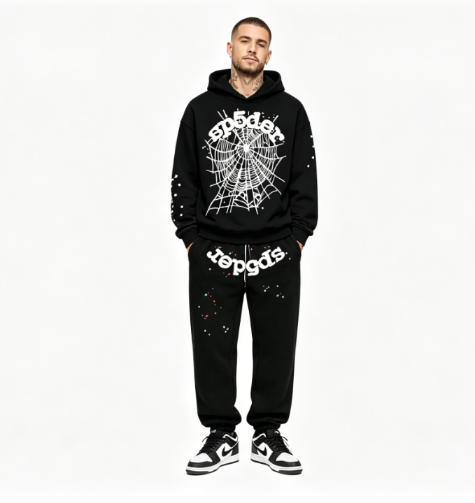 SP5DER Hoodie Black White+Black Sp5der Web Sweatpants. Black