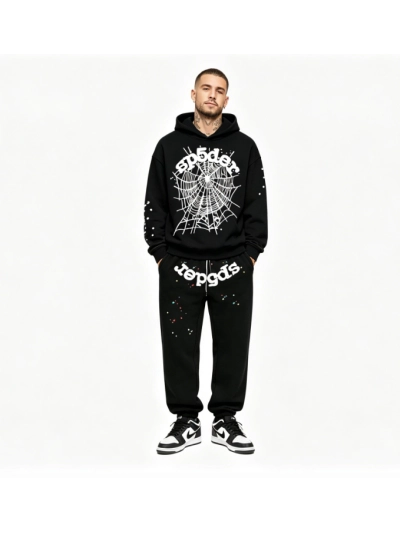SP5DER Hoodie Black White+Black Sp5der Web Sweatpants. Black 01