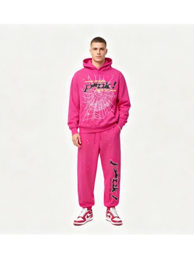Sp5der Worldwide Pink Punk Hoodie+Sp5der Pink Pants 1247201 01