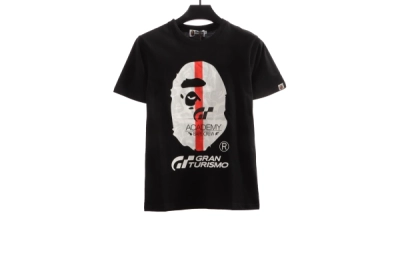BAPE co-branded GRAN TURISMO ape head short sleeve black T-Shirts+Chrome Hearts hot diamond cross Short Pants white 02