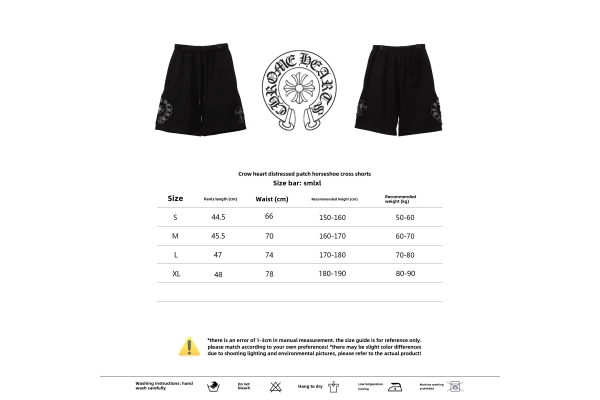 Chrome Hearts cross embroidery horseshoe patch T-Shirts+Chrome Hearts distressed patch horseshoe cross Short Pants black