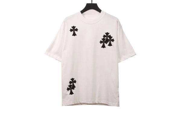 Chrome Hearts cross embroidery horseshoe patch T-Shirts+Chrome Hearts distressed patch horseshoe cross Short Pants black