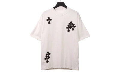 Chrome Hearts cross embroidery horseshoe patch T-Shirts+Chrome Hearts distressed patch horseshoe cross Short Pants black 02