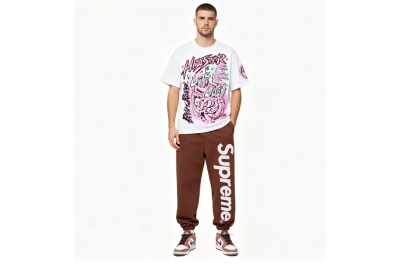 Hellstar T-Shirt 505+Supreme Satin Applique Sweatpant Brown pants 01