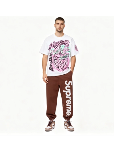 Hellstar T-Shirt 505+Supreme Satin Applique Sweatpant Brown pants 01