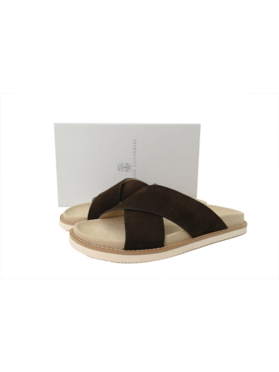 POP Brunello Cucinelli Suede Slide Sandals Coffee  02