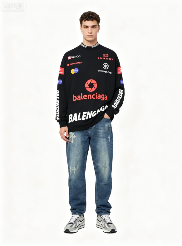 Bape T-Shirt 145+Chrome Hearts leather cross Jeans 1