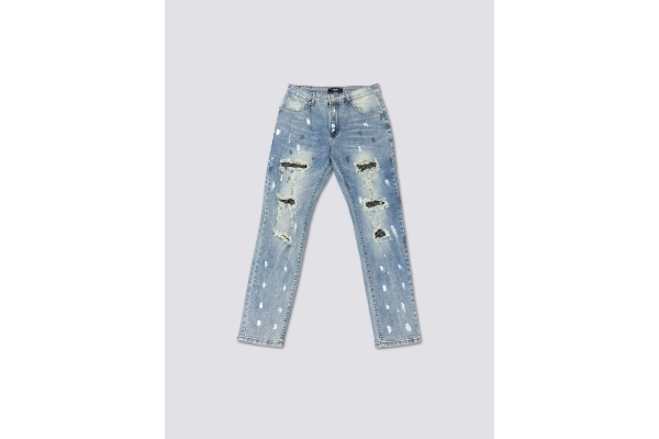 Chrome Hearts 25FW Colorful Cross Print Long-Sleeve T-Shirt White+AMIRI New Washed Ripped Jeans with Silver Diamond Design,A033