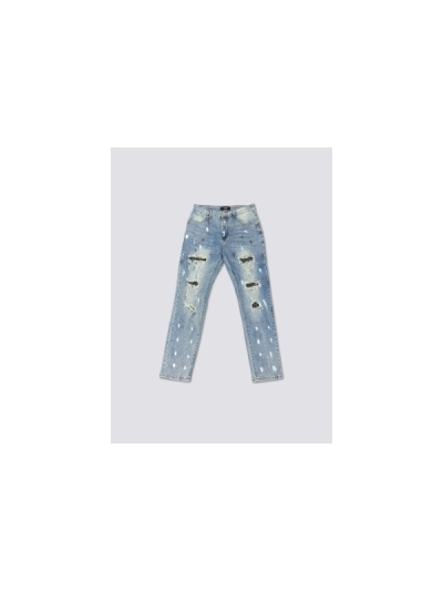Chrome Hearts 25FW Colorful Cross Print Long-Sleeve T-Shirt White+AMIRI New Washed Ripped Jeans with Silver Diamond Design,A033 02