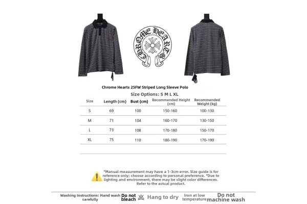 Chrome Hearts 25FW Striped Polo Long Sleeve T-Shirt Red+Chrome hearts knee cross leather Jeans