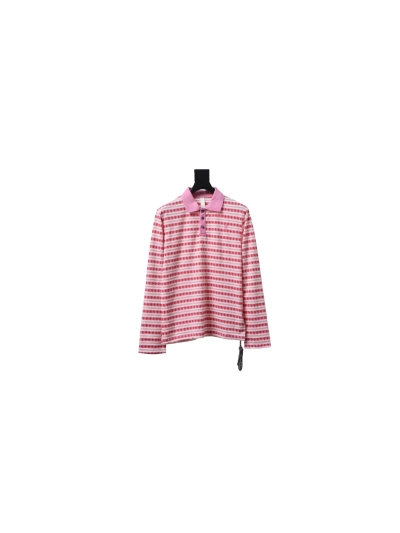 Chrome Hearts 25FW Striped Polo Long Sleeve T-Shirt Red+Chrome hearts knee cross leather Jeans 02
