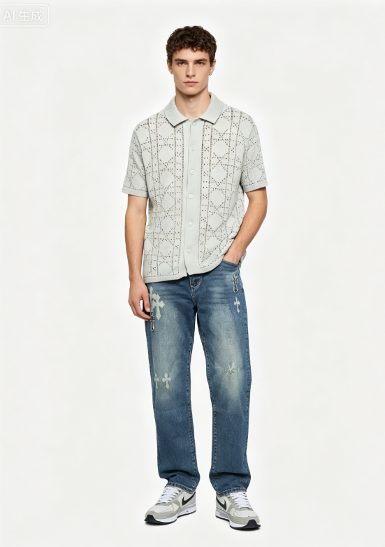 Dior 24ss hollow knit T-Shirts cardigan 2+Chrome Hearts classic cross Jeans 1