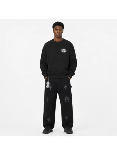 Amiri Hoodie A06# p65 Black + Chrome hearts knee cross leather Jeans 01