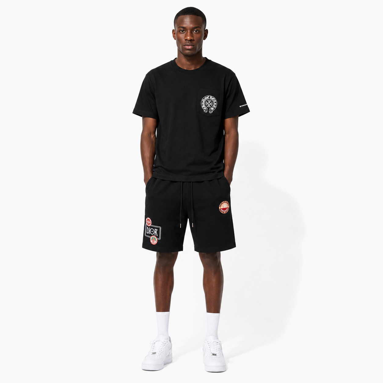 Chrome Hearts big Sanskrit print T-Shirts+Dior-Short Pants 203479