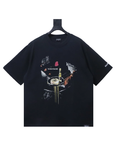 Balenciaga HBO Rose Bottle Embroidery Direct Injection Round Neck Short Sleeve T-Shirt 01
