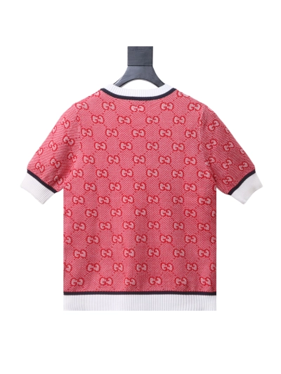 Gucci full-print GG embroidery letter short-sleeve sweater 02
