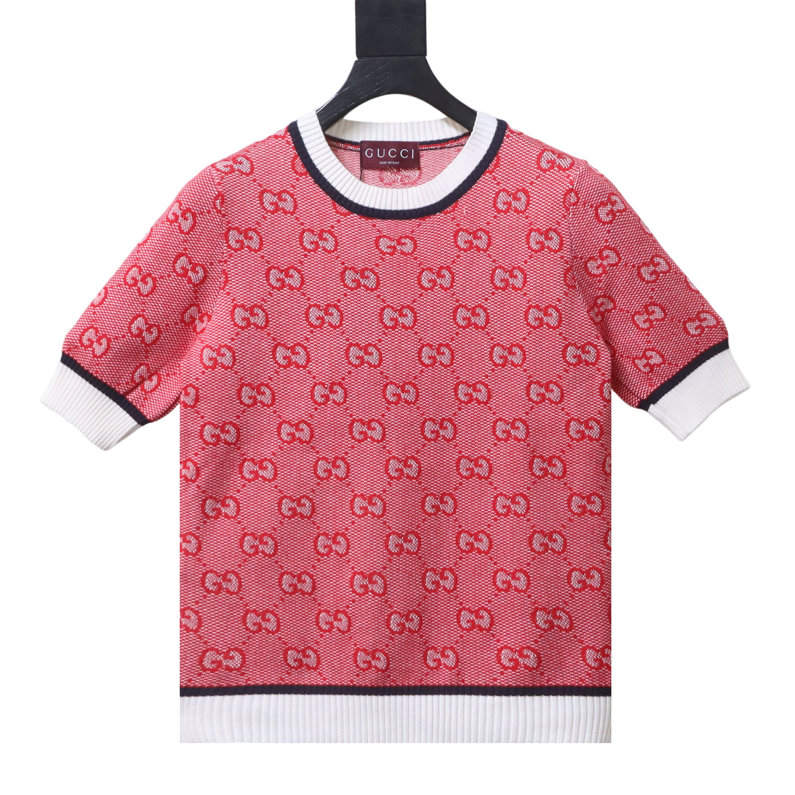 Gucci full-print GG embroidery letter short-sleeve sweater