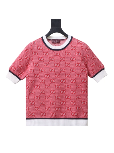 Gucci full-print GG embroidery letter short-sleeve sweater 01