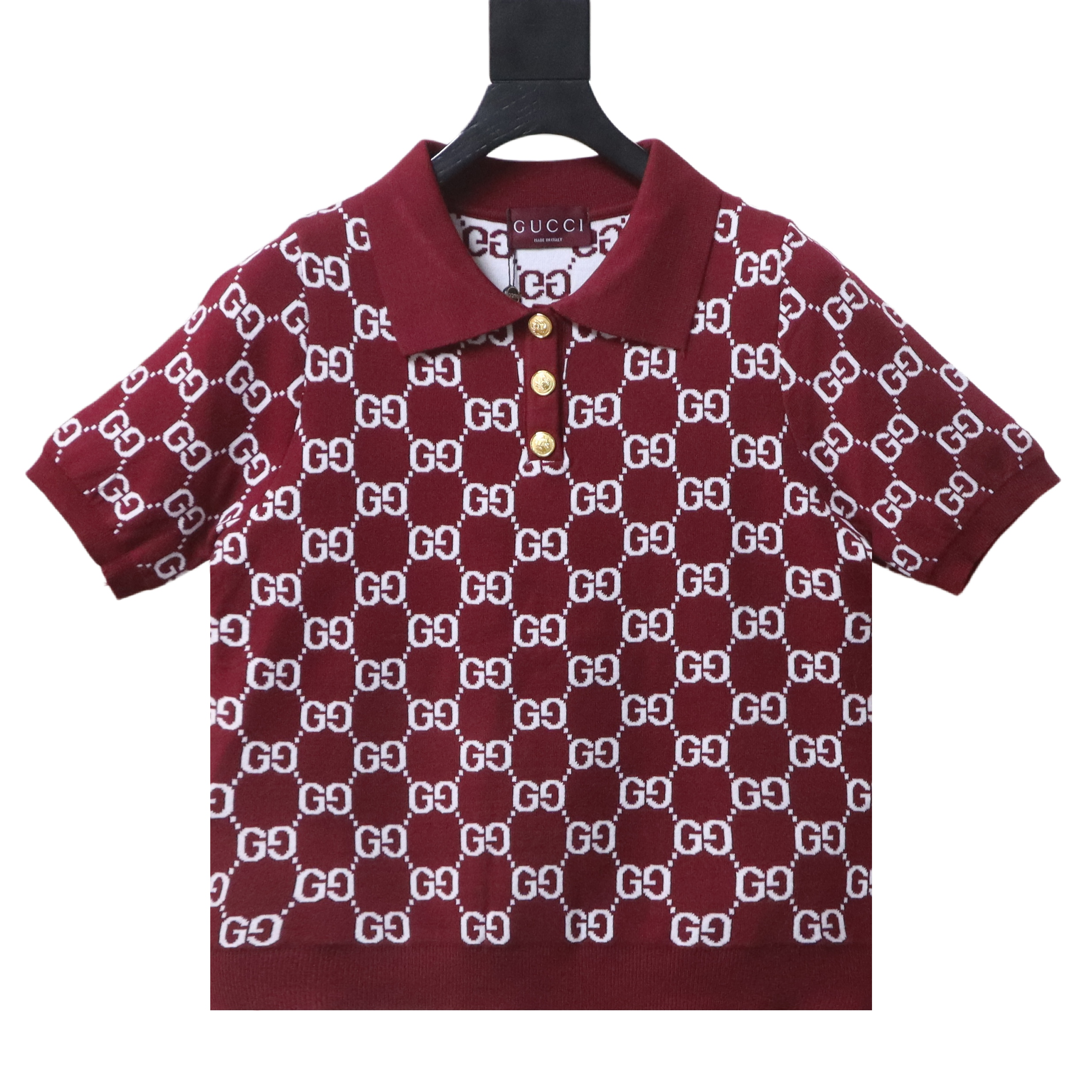 Gucci full-print jacquard polo short-sleeve knitted sweater
