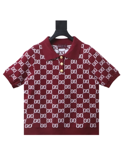 Gucci full-print jacquard polo short-sleeve knitted sweater 01