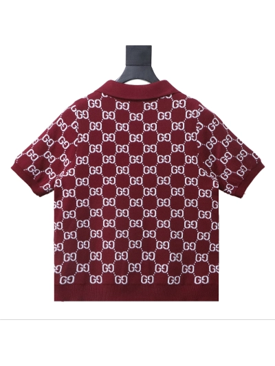 Gucci full-print jacquard polo short-sleeve knitted sweater 02