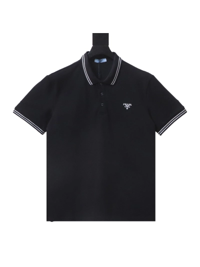 Prada logo small label embroidered short-sleeve polo shirt 01