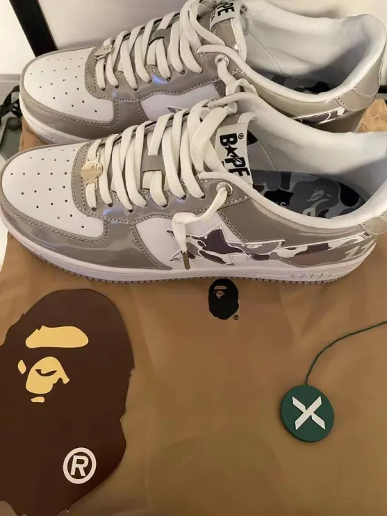 POP  A Bathing Bapesta Sk8 Sta Low White Grey Mirror Surface review 0