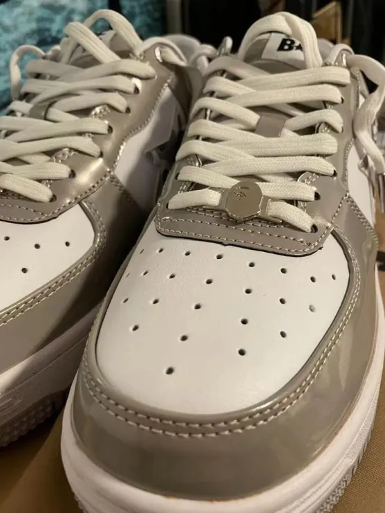 POP  A Bathing Bapesta Sk8 Sta Low White Grey Mirror Surface review 1