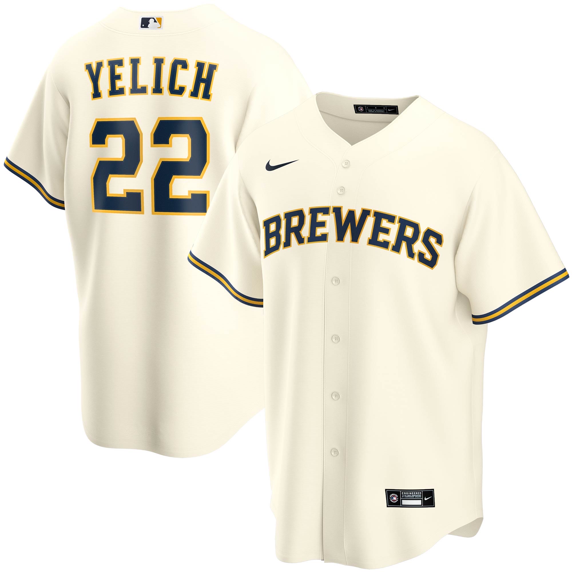 Christian Yelich Milwaukee Brewers Nike Home Blank Replica Jersey - Cream