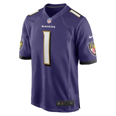 Men's Baltimore Ravens Number 1 Dad Nike Purple Game Jersey 01