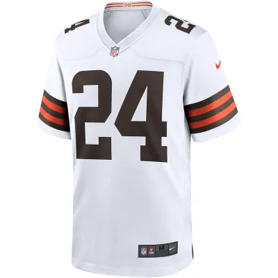 Men's Cleveland Browns Nick Chubb Nike White Game Jersey 01