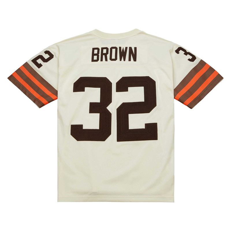 Men's Cleveland Browns Jim Brown Mitchell & Ness Cream Chainstitch Legacy Jersey