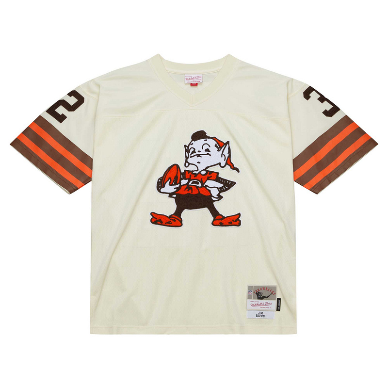 Men's Cleveland Browns Jim Brown Mitchell & Ness Cream Chainstitch Legacy Jersey