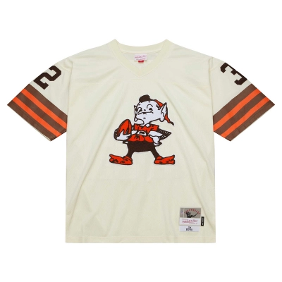 Men's Cleveland Browns Jim Brown Mitchell & Ness Cream Chainstitch Legacy Jersey 01
