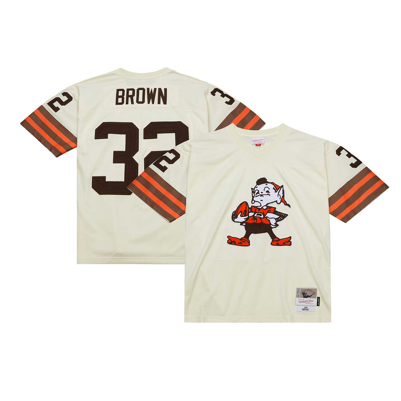 Men's Cleveland Browns Jim Brown Mitchell & Ness Cream Chainstitch Legacy Jersey