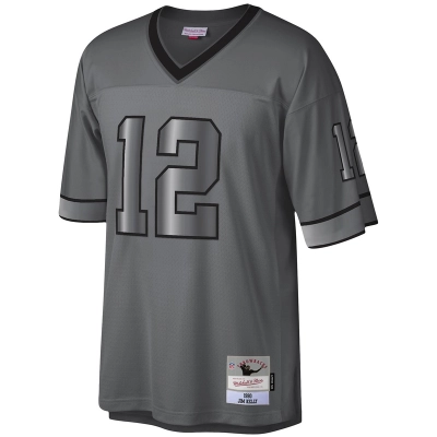 Men's Buffalo Bills Jim Kelly Mitchell & Ness Charcoal 1990 Retired Player Metal Legacy Jersey 01