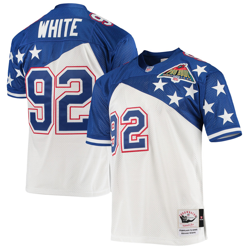 Men's NFC Reggie White Mitchell & Ness WhiteBlue 1995 Pro Bowl Authentic Jersey