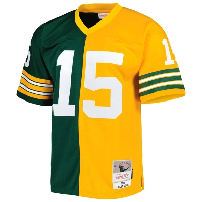 Men's Green Bay Packers Bart Starr Mitchell & Ness GreenGold 1969 Split Legacy Replica Jersey 01