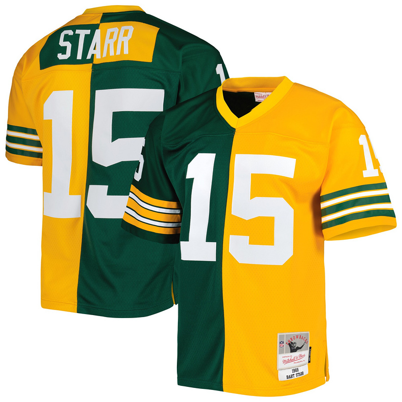 Men's Green Bay Packers Bart Starr Mitchell & Ness GreenGold 1969 Split Legacy Replica Jersey